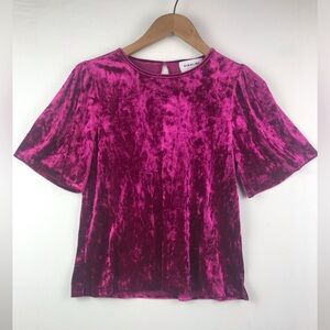Highline Collective Crushed Velvet Flutter Sleeve Blouse- S Pink Magenta Fuchsia